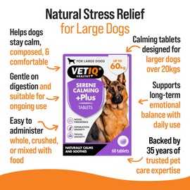 VETIQ Serene Calming Plus+ Tablets For Large Dogs, Helps to Reduce Anxiety in All Scenarios Short & Long Term , 60 Tablets