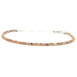 2mm Naturstein Rhodochrosit Armband in Sterling Silber verstellbar von 16mm bis 19mm