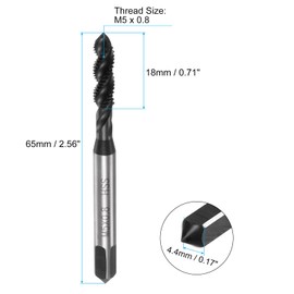 sourcing map 4pcs Spiral Flute Thread Taps, M5 x 0.8 Nitride Coated Metric Screw Tap, Fully Ground High Speed Steel 6542 Machine Tapping Threading Tool for Machinist Thread Repair