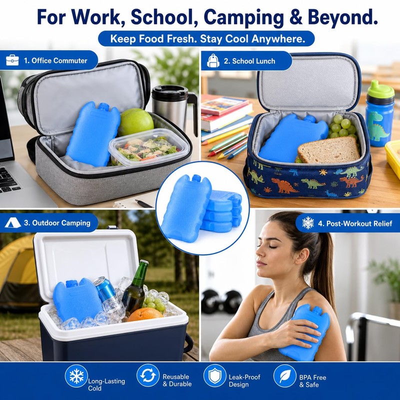 4 Pcs Slim Ice Packs for Lunch Boxes & Coolers,