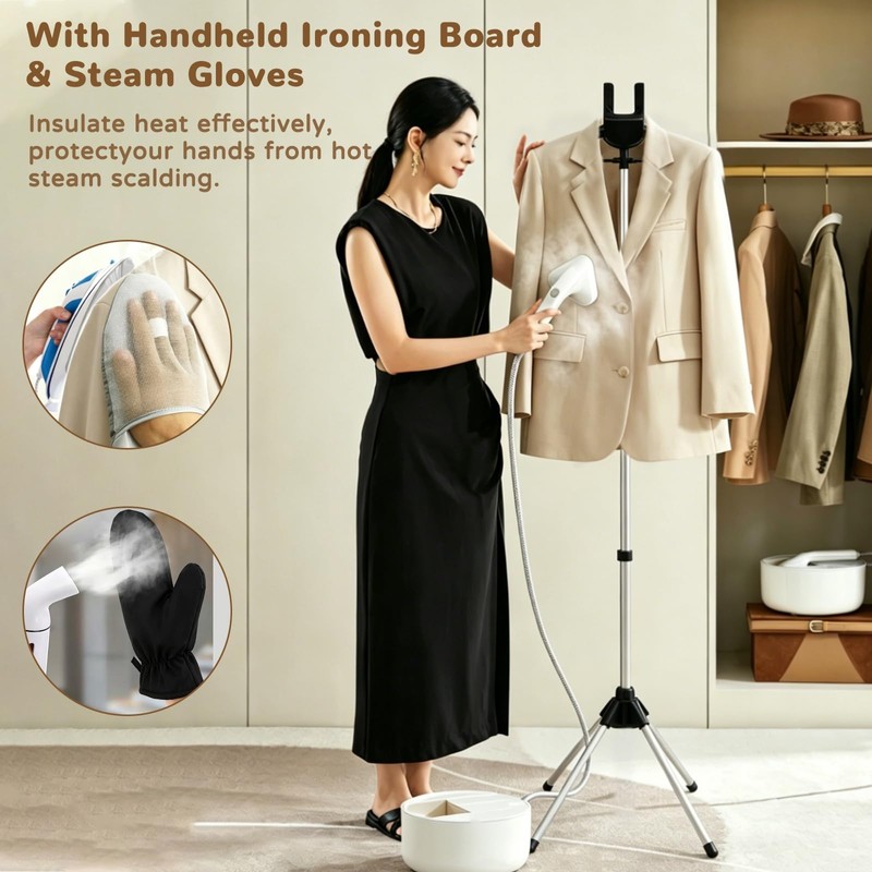Garment Steamer Rack with Ironing Gloves for Clothes, Foldable Steamer