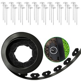 SUMGROW 4 in Tall Landscape Edging, 24 ft Garden Border with 30 Metal Spikes, Flexible Plastic for Lawns - Black, No-Dig Design