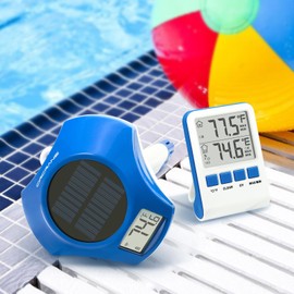 Circrane Solar Pool Thermometer, Wireless Floating Digital Thermometer, IPX8 Water Proof, Solar Powered with 150 Days Battery Life for Hot Tub/Ice Bath/Swimming Pool/Aquarium, Dark Blue