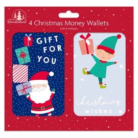 Tallon Festive Wonderland XC0022 Christmas Money Wallets Xmas for Cash Gifts & Envelopes, Cute - Pack of 4, Multicoloured