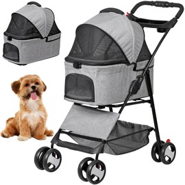 ZENY Pet Stroller, 3 in1 Foldable Dog Cat Jogger Stroller with 4 Wheels, Detachable Basket and Cup Holder, Travel Folding Carrier for Small/Medium Pet