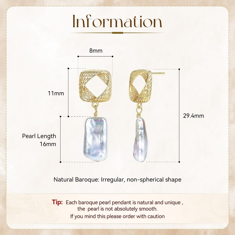 Pearl Earrings for Women 925 Sterling Silver Post 15-20mm 14K