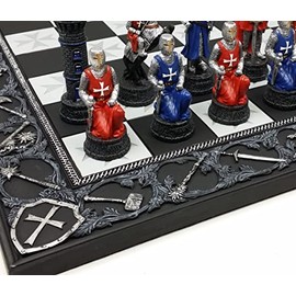 Medieval Times Crusades - Juego de ajedrez de caballeros malteses blindados rojos y azules con tablero de 17 pulgadas                                 