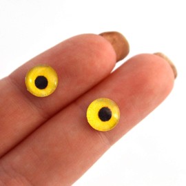 Bright Yellow Sparrow Hawk Glass Eyes Realistic Bird Animal Pair for Art Doll Parts, Sculpture, Prop, Mask, Fursuit, Jewelry Making Cabochons, Taxidermy Supplies, and More (8mm)