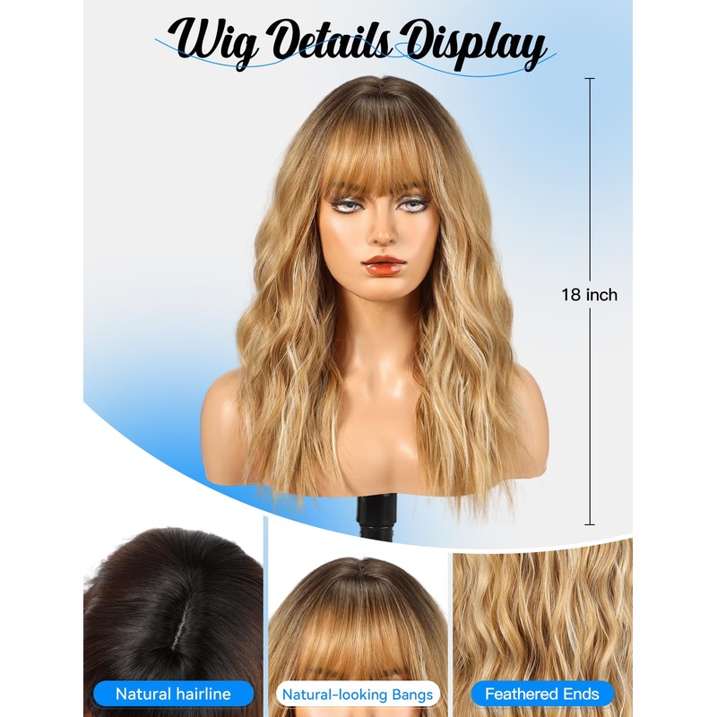 HAIRCUBE Long Wavy Synthetic Wig with Fringe Light Blonde with