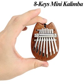 Alnicov 8 Keys Kalimba Thumb Piano, Super MiNi Solid Wood Finger Piano with Lanyard, Suitable for Beginners in Birthday, Christmas and Other Occasions (Cat Ear Shape)