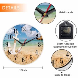 Mxocom Beach and Anchor Wall Clock Nautical Anchor Sea Starfish Sandy Beach 10 Inch Silent Non Ticking Battery Operated Clock Vintage Round Clock for Living Room Bedroom Bathroom Office Decor