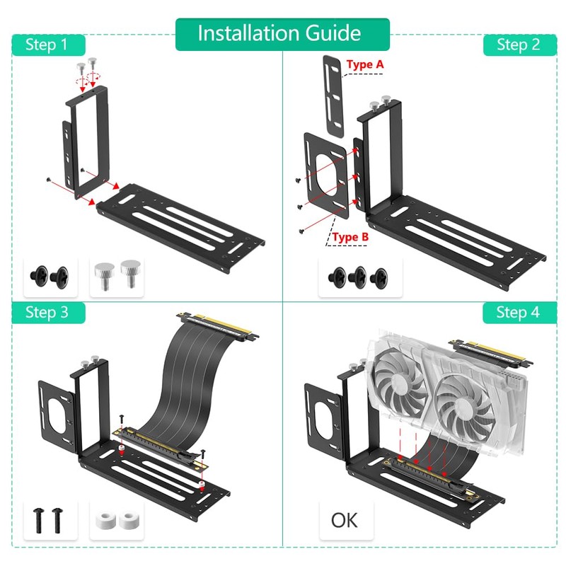 Vertical GPU Mount Bracket, 2 Slots Graphics Card Holder with