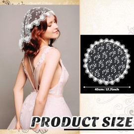 JenPen 2 Pcs Lace Embroidery Head Coverings for Women Lace Chapel Cap Veils for Church Round Lace Mantilla, Black and White (Floral Style,17.7 Inches)
