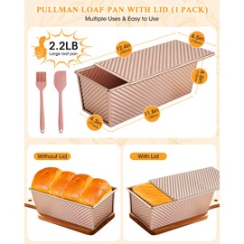 Adando Pullman Loaf Pan with Lid: 2.2lb Dough Capacity Carbon Steel Nonstick Bread Pan for Oven Baking - for Homemade Sourdough and Sandwich Bread - Essential for Home Bakers Family Kitchen (1 Pack)