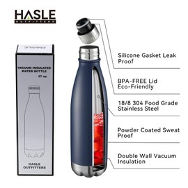 HASLE OUTFITTERS Botella de agua de 17 onzas con diseño de forma de cola, 1 pieza azul marino, 750 ml mantiene el agua 24 horas frías, 12 horas caliente, pared exterior libre de sudor, perfecta para llevar y fácil agarre