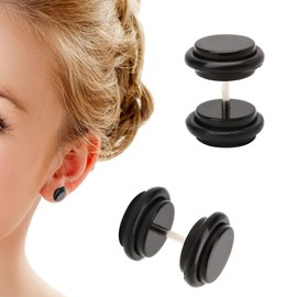 Joocyee 2Pieces 18G (1.2Mm) Ear Studs 00G (10Mm) Acrylic Fake Ear Plug Taper Stretcher,Acrylic Rubber Ring Ear Expander,Black