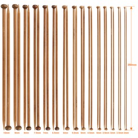 LIHAO 15 Paar Stricknadeln aus Bambus für Wolle (2 mm-10 mm/Länge 35 cm)