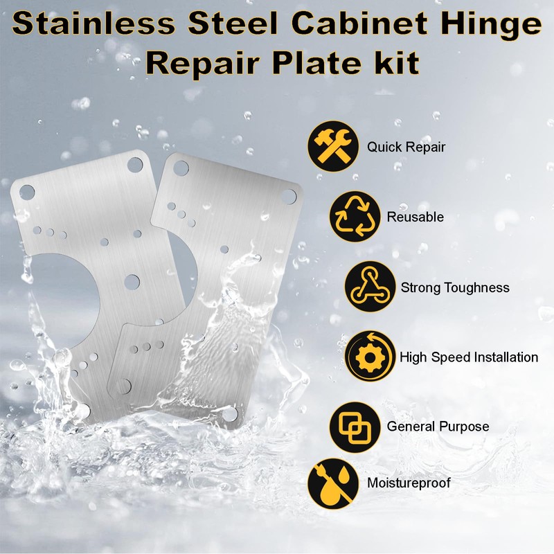 6 Pcs Cabinet Hinge Repair Replacement Kit, Stainless Steel Cabinets