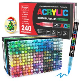 JRQ 240 Colors Acrylic Paint Markers, Brush Tip Acrylic Paint Pens for Wood Rock Glass Canvas Stone Fabric Glass Metal Ceramic Canvas DIY Crafts Art Supplies Kids Gifts