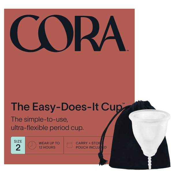 Cora Menstrual Period Cup | Comfortable, Easy to Use | Medical Grade Silicone | Flexible Fit | Leak Proof, Sustainable, Reusable Alternative to Tampons/Pads (Size 2, Medium-Heavy Flow)