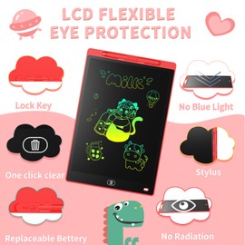 [2 Pieces] LCD Writing Board, 12 Inches, Genialba Colourful LCD Writing Tablet, LCD Writing Tablet, Electronic Tablet, Graphic Tablet for Children's Games 2 3 4 5 6 7 Years Boys Girls (Blue & Red)