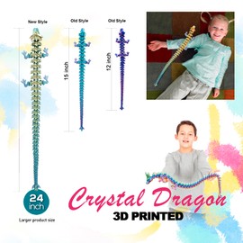 24 ”Large 3D Dragon,Flexible Articulated Dragon,Crystal Dragon Toy, 3D Printed Gift for Festival ，Home Decoration, Executive Desk Decorations (Yellow Green Purple)
