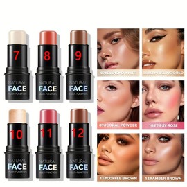 6pcs Face Makeup Stick Set with Highlighter, Contour and Blush, Waterproof and Sweatproof, Long-Lasting, Easy to Contour the Face
