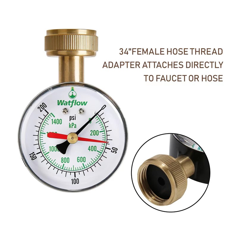 Watflow 2-1/2" Water Pressure Test Gauge, Garden Hose Pressure Gauge,