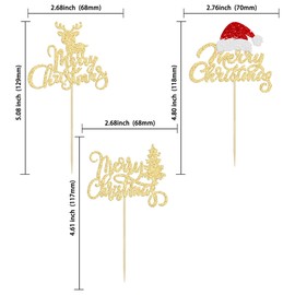 Gyufise 24Pcs Merry Christmas Cupcake Toppers Glitter Xmas Tree Santa Hat Deer Merry Christmas Cupcake Pick Decorations for Winter Christmas Theme Xmas Holiday Birthday Party Supplies Gold