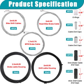 Taiss Universal Bicycle Brake Cable,Shift Cable,Bicycle Shift Derailleur Cable Bike Cable Housing Kit with O-Rings,Brake Cable End Caps for Bicycle Mountain Road Bike Repair