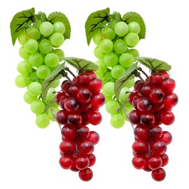 4 Bunches Fake Grapes Faux Dark Red Grape Fruit Artificial Green Grapes Cluster Decoration Lifelike Plastic Fruits Bowl Simulation Grape for Home Wedding Kitchen Garden Garland Decor Photography Prop