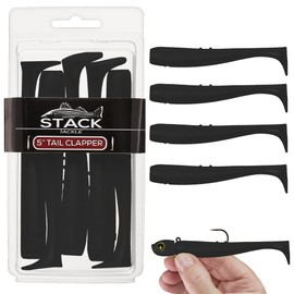 Stack Tackle 5pcs Tail Clapper Compatible with Stack Tackle Saltwater Jig Heads for Fishing, 5” Ultra Realistic Tail Motion with Vibrations for Fresh and Saltwater Fishing Lures - Black