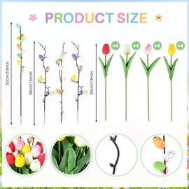 Cumule Multicolor Artificial Tulips Flowers Artificial Easter Eggs Stems Fake Faux PU Tulip Bouquet for Spring Easter Home Kitchen Decor Wedding Bouquet Decorations Office Floral Arrangements