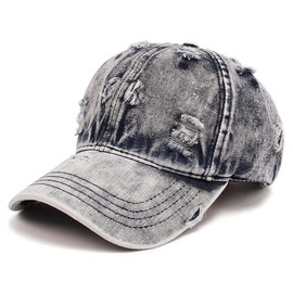 Distressed Baseball Cap Vintage Washed Denim Dad Hat Adjustable Polo Trucker Unisex Style Headwear (Grey)