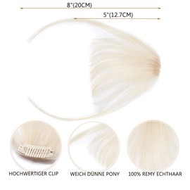 SEGO Fringe Hairpiece Real Hair Fringe Clip On Front Hair One Piece Extension 100% Remy Human Hair Straight Platinum Blonde #60 3 g