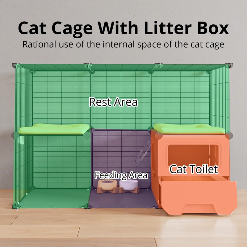 Oneluck Cat Cage Indoor with Litter Box 2-Tier DIY Cat