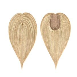 MY-LADY Human Hair Toppers for Women Real Remy Hair 150% Density 7 * 13CM Silk Base No Bangs Clip in Hair Pieces Straight Hairpiece for Thinning Hair 8 Inch #18/613 Ash Blonde & Bleach Blonde