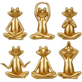 Wesiti 6 Pcs Gold Yoga Frog Figurines Decor Vintage Golden Resin Yoga Figurines Set Small Spring Decor Small Gold Frog Statues for Garden Home Office Spring Decorations Tabletop Decorations