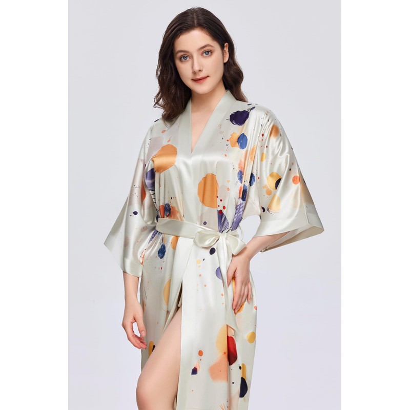 PRODESIGN Kimono Robes for Women - Long Satin Sleepwear Silky