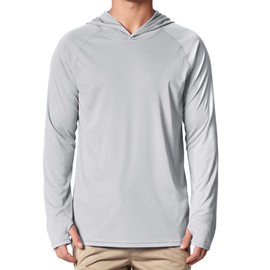 Peakwell Men's UPF 50+ Sun Protection Long Sleeve Hoodie Fishing Rash Guard Tops Lightweight UV-Shirts (Light Grey, S)