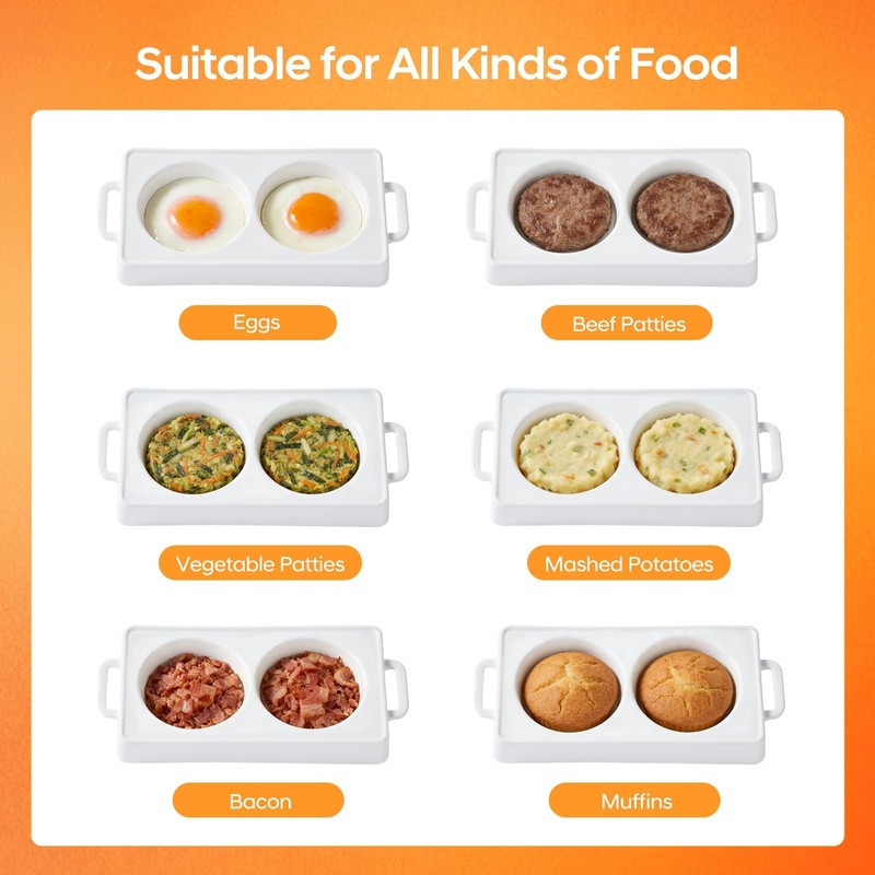 Ceramic Microwave Egg Cooker, BPA-Free 2-Cavity Egg Poacher