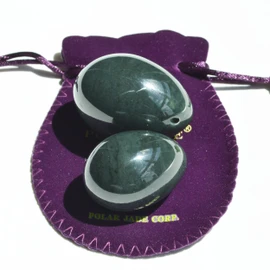 2-PCS real Nephrite Jade Egg Set for Beginner & Intermediate Users, Consisting of Medium and Large Sizes, Made of 100% Natural and Genuine Nephrite Jade, Manually Polished,Comes with a Packing Pouch and Certificate of Authenticity