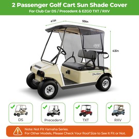 10L0L Golf Cart Sun Shade Cover for Club Car DS Precedent & EZGO TXT RXV, Superior UV Heat Blocking Polyester Mesh Canopy Cover, Durable & Easy Install (Roof Size:59" L X 41" W)