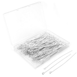 Eye Pins 70mm/2.76inch 200PCS 3 Colors 6 Styles Open Eyepins and Headpins for Jewelry Making (Eye Pins, Silver Plated)