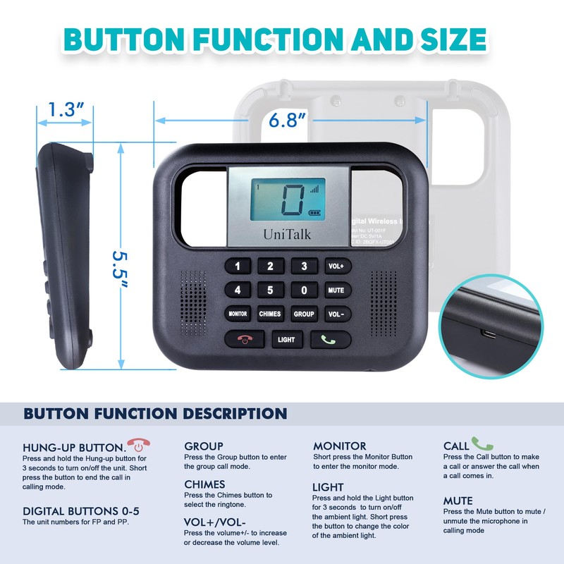 UniTalk Wireless Intercoms for Home&Office, Two-Way Real-time Full-Duplex Voice System
