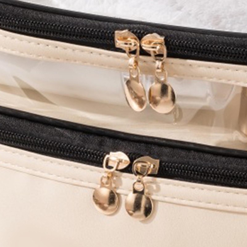 Double Layer Makeup Bag Waterproof, Spacious Alloy Zippers Durable Handle