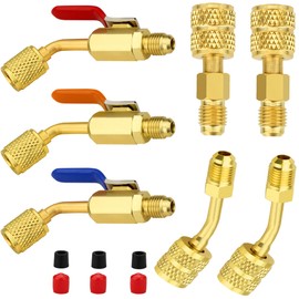 limontek Air Conditioning Refrigerant Angled Ball Valve for R410A R134A R12 R22 HVAC, R410A Adapter for Mini Split System 5/16” Female to 1/4” Male Flare