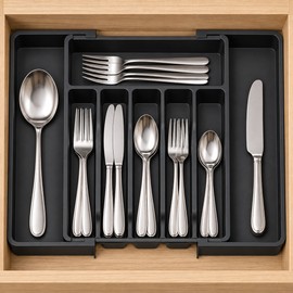 Adjustable Cutlery Drawer Organizer for Kitchen Storage – Expandable 8-Compartment Tray for Utensil Drawers