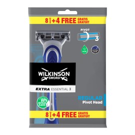 Wilkinson Sword - Disposable Razor Extra 3 Essentials - Razor with 3 Blades fxfcr Men - Pack of 8 Razors + 4 Free