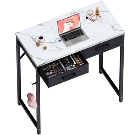 Pamray 32 Inch Small Computer Desk with 2 Drawers for Bedroom Study Writing Home Office Table for Small Spaces Marble